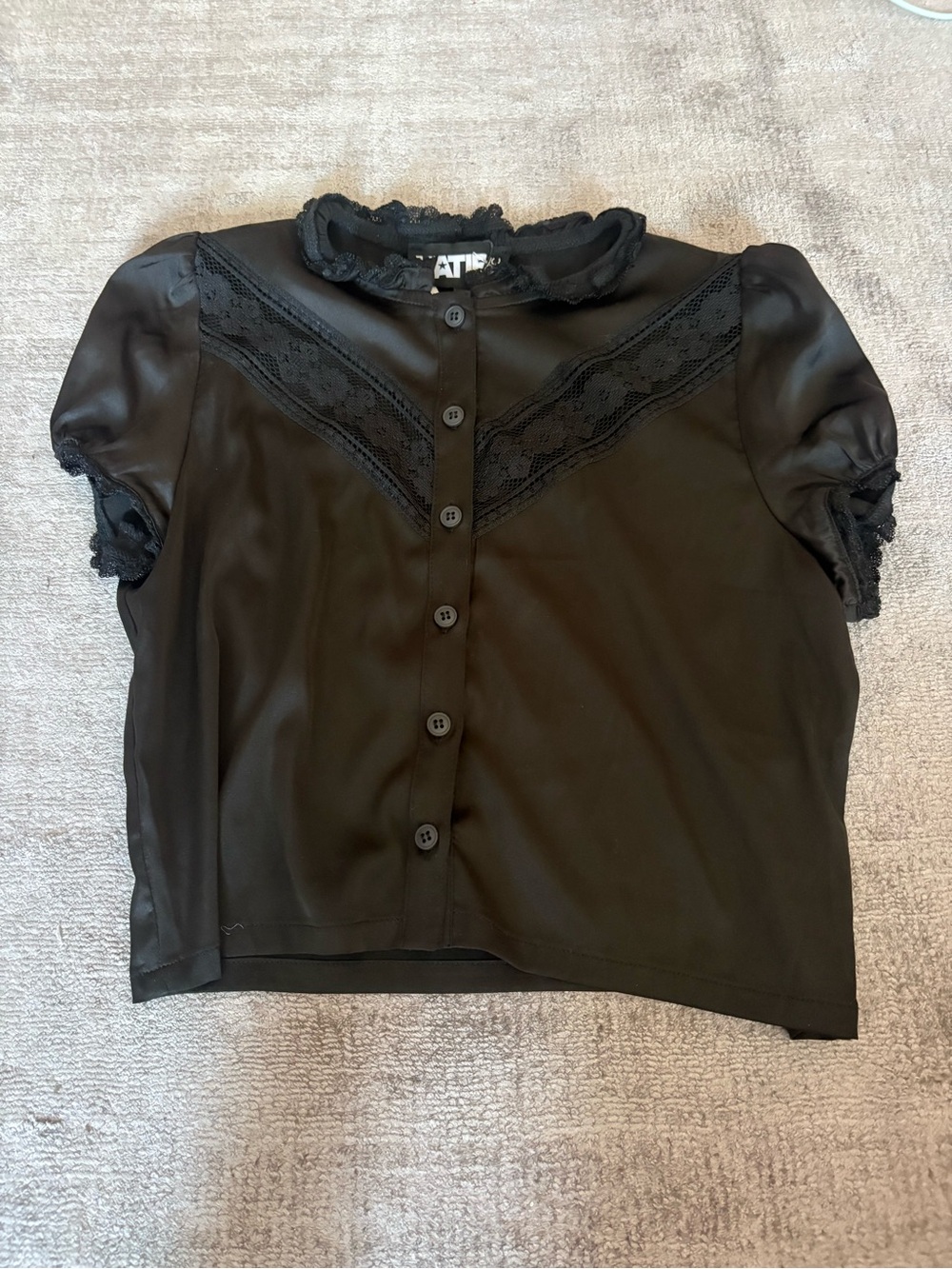 Katie J NYC Black Lace-Trim Button Down - NWT